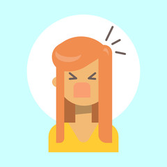 Female Screaming Emotion Profile Icon, Woman Cartoon Portrait Face Vector Illustration