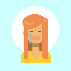 Female Cry Emotion Profile Icon, Woman Cartoon Portrait Face Vector Illustration