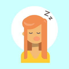 Obraz premium Female Sleeping Emotion Profile Icon, Woman Cartoon Portrait Happy Smiling Face Vector Illustration