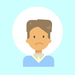 Male Sad Emotion Profile Icon, Man Cartoon Portrait Face Vector Illustration