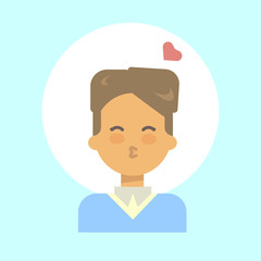 Male Blow Kiss Emotion Profile Icon, Man Cartoon Portrait Happy Smiling Face Vector Illustration