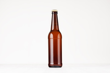 Brown longneck beer bottle mock up. Template for advertising, design, branding identity on white...