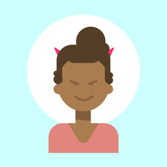 African American Female With Devil Horns Emotion Profile Icon, Woman Cartoon Portrait Happy Smiling Face Vector Illustration