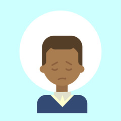 African American Male Sad Emotion Profile Icon, Man Cartoon Portrait Face Vector Illustration