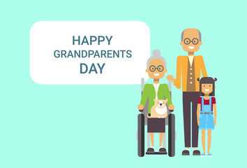 Happy Grandparents Day Greeting Card Banner Grandfather And Grandmother With Grandchild Together Vector Illustration