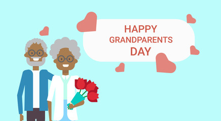 Happy Grandparents Day Greeting Card Holiday Banner African American Grandfather And Grandmother Couple Together Vector Illustration