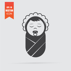 Baby icon in flat style isolated on grey background.