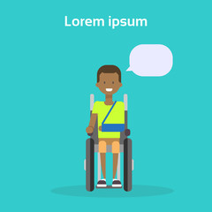 Young Man On Wheel Chair Happy African American Male Disabled Smiling Sit On Wheelchair Disability Concept Flat Vector Illustration