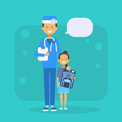 Medical Doctor With Child Holding X Ray Hospital Examination Concept Flat Vector Illustration