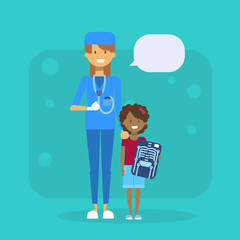 Medical Doctor With Child Holding X Ray Hospital Examination Concept Flat Vector Illustration