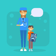 Medical Doctor With Child Holding X Ray Hospital Examination Concept Flat Vector Illustration