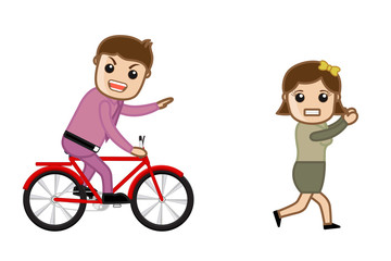 Bad Boy Following a Girl on Bicycle