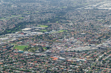 Aerial view of Oakleigh in suburban Melbourne, Australia