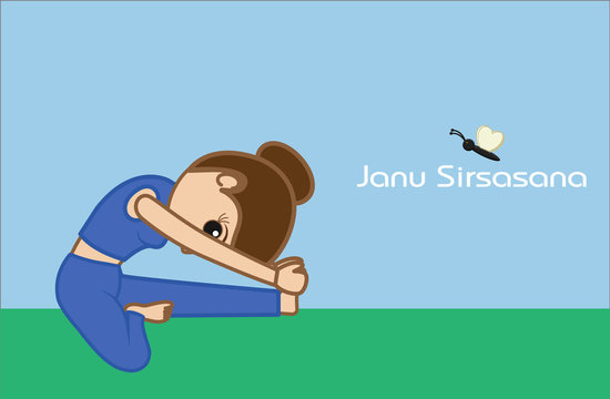 Yoga Cartoon Vector Pose - Janu Sirsasana