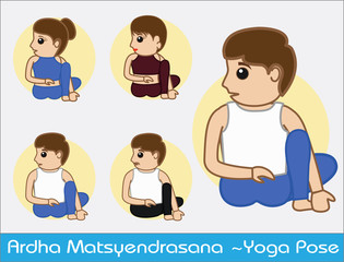 Yoga Cartoon Vector Poses - Ardha Matsyendrasana