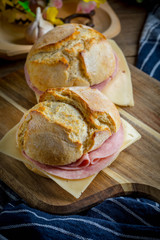 Sandwich with cheese and ground ham.