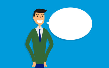 Businessman in suit. Business concept with icons.Flat design vector illustration isolated on blue background