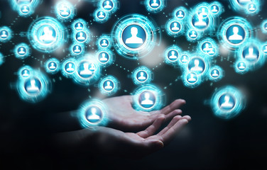 Businesswoman using social network interface 3D rendering