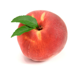 Peach with leaf isolated on white background