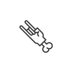 Hand in rock n roll line icon, outline vector sign, linear style pictogram isolated on white. Halloween holiday Symbol, logo illustration. Editable stroke