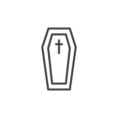 Coffin line icon, outline vector sign, linear style pictogram isolated on white. Halloween holiday Symbol, logo illustration. Editable stroke