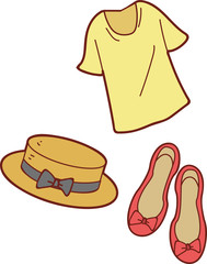ファッション小物のイラスト（シャツ・帽子・靴）
