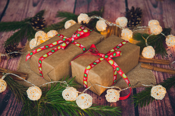 luminous garland and Christmas gift box