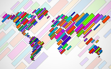 Abstract World map with lines. World stripes map. Vector