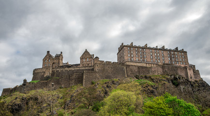 Fototapeta na wymiar A view of Edinburgh Castle from the city centre, Scotland
