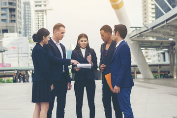 Fototapeta premium Portrait Group of business people conversation at meeting outside. Business concept.