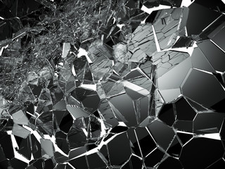 Pieces of splitted or cracked glass on white