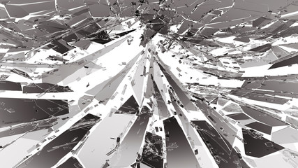 Pieces of Broken or Shattered glass on white