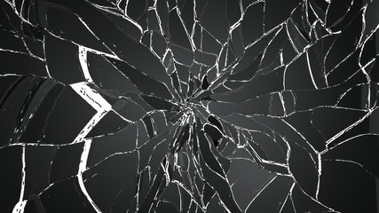 Pieces of splitted or cracked glass on white