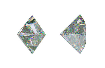 Sde views of princess cut diamond or gemstone on white