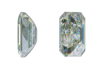 Side views of Emerald cut diamond on white