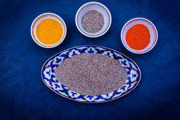 Composed bowls with various spices