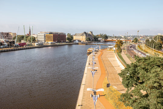 Landscape view on the Oder river in Szczecin city in Poland