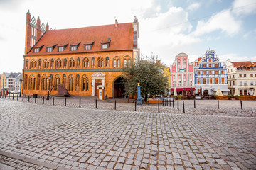 Morning view on the old town hall in Szczecin city, Poland