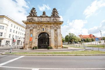 Street view on the old Kings gate in Szczecin in Poland - obrazy, fototapety, plakaty