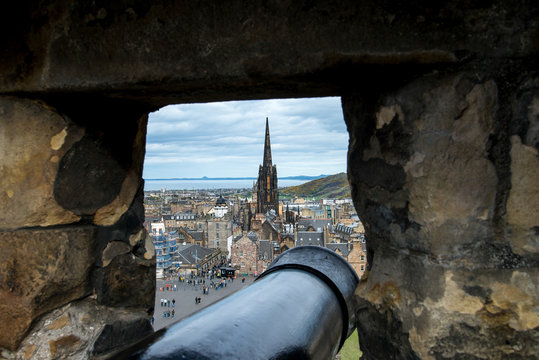 A view thru the cannon slot in Half Moon Battery, Edinburgh Castle