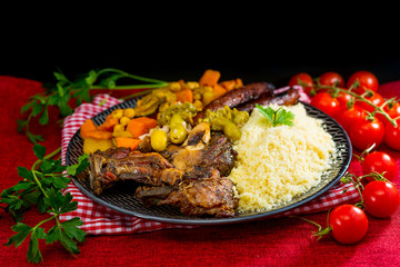 traditional moroccan dish couscous salad with Sausage