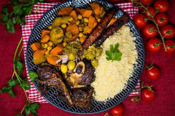 traditional moroccan dish couscous salad with Sausage