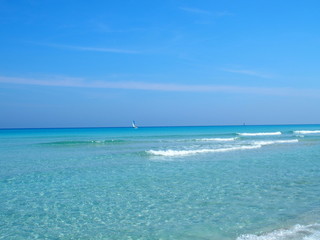 Fototapeta na wymiar Sandy beach at Caribbean Sea in Varadero city in Cuba
