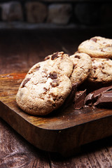 Chocolate chip cookies on table freshly baked