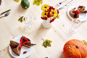 Festive variety of treaditional Thanksgiving table served for guests