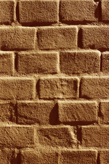 Brick wall painted brown in sunlight