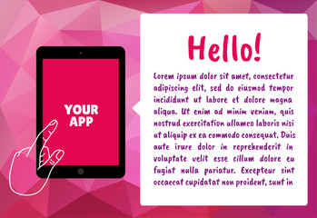 Hand touch tablet gesture.