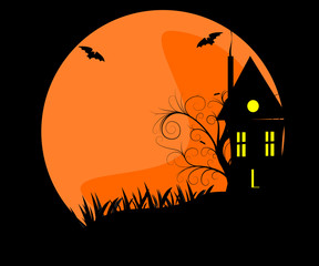 Halloween background with haunted house and moon