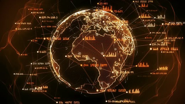 Global network connections. Connecting big data around the world. You can use it for a technology, communication or social media background. Orange version. Seamless loop. 4K