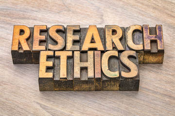 research ethics word abstract in wood type